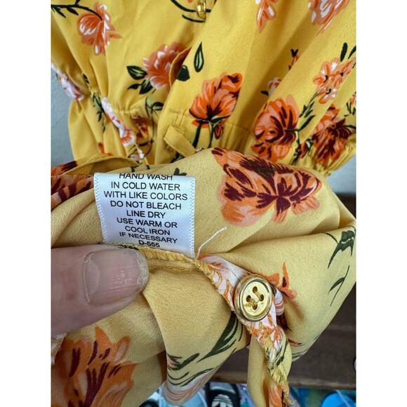 MPH Collection Yellow Floral Shirt Dress Elastic Waist Plus 1X - Picture 4 of 7